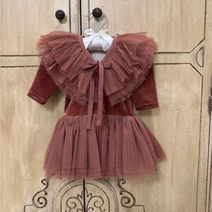 Noralee Thea tutu dress with matching ruffle tulle collar / berry,  2 years